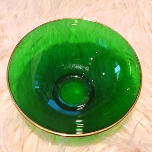 3 Forest Green Serving Bowls Gold Trim